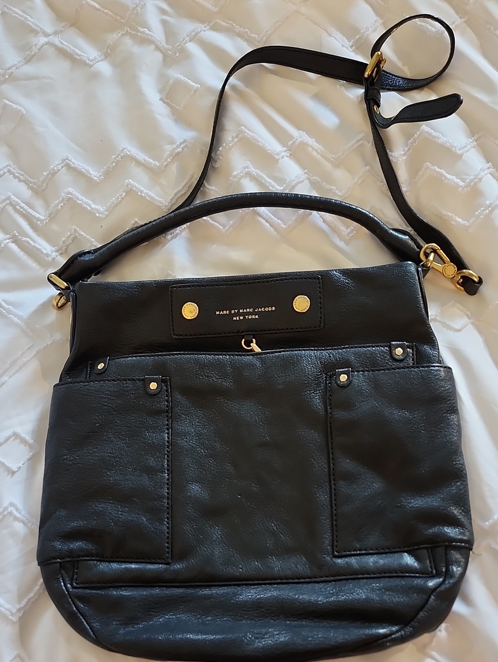 Marc by Marc Jacobs Black Leather Shoulder Bag with Gold Hardware